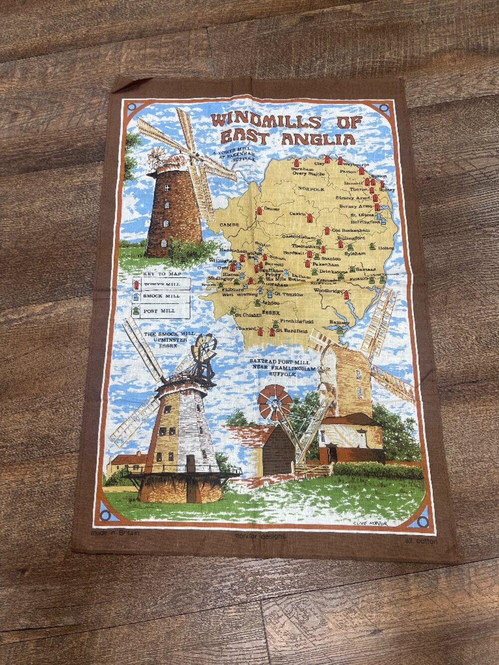 Monitor Designs Windmills of East Anglia Cotton Tea Towel
